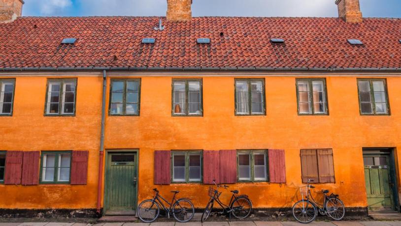 The iconic old orange barracks, Nyboder, in Copenhagen.