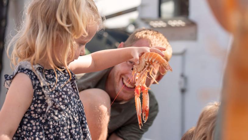 A child holding a lobster on Læsø