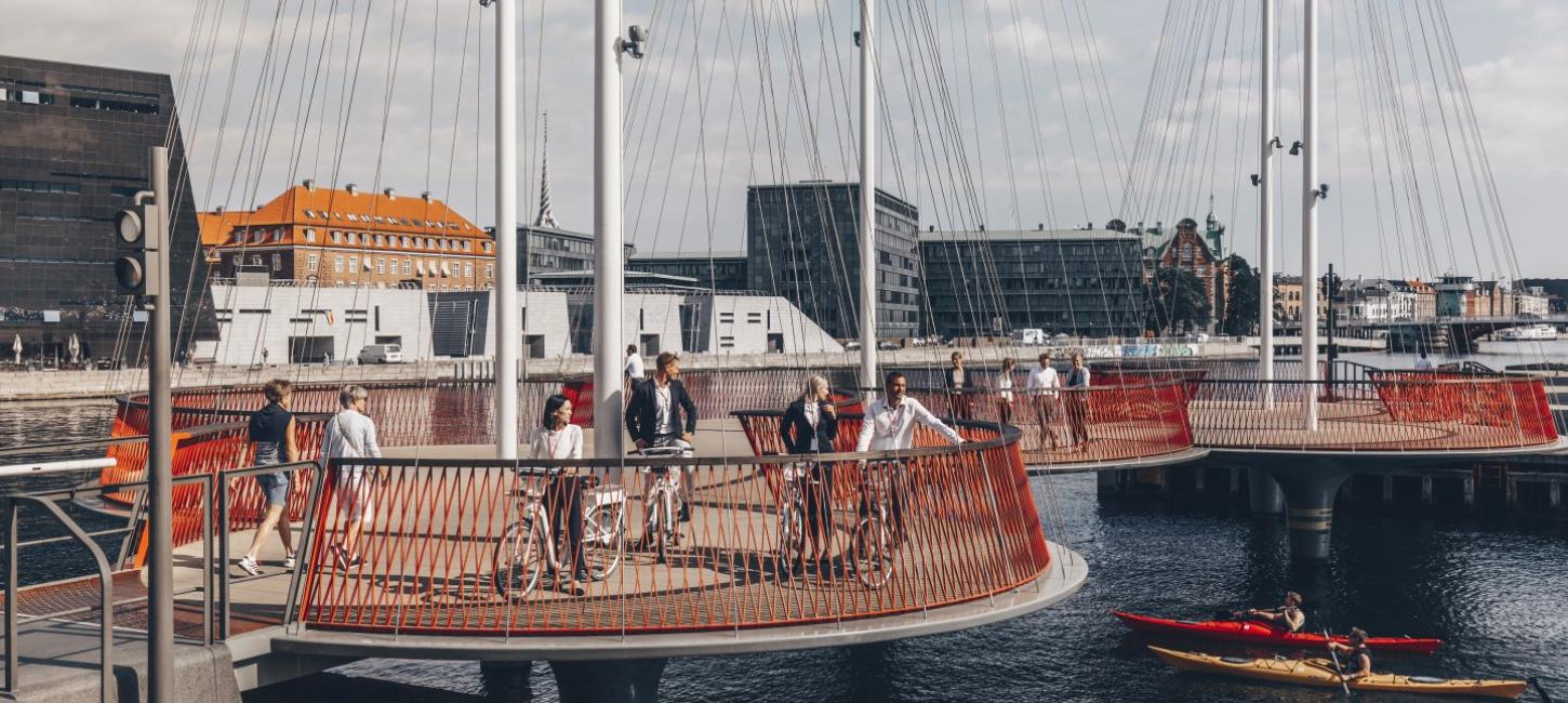 Cyclists in Copenhagen on the Circle bridge, Denmark