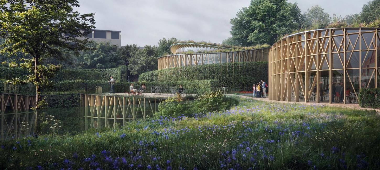 A rendering of the gardens and exterior of the Hans Christian Andersen museum in Odense, Denmark