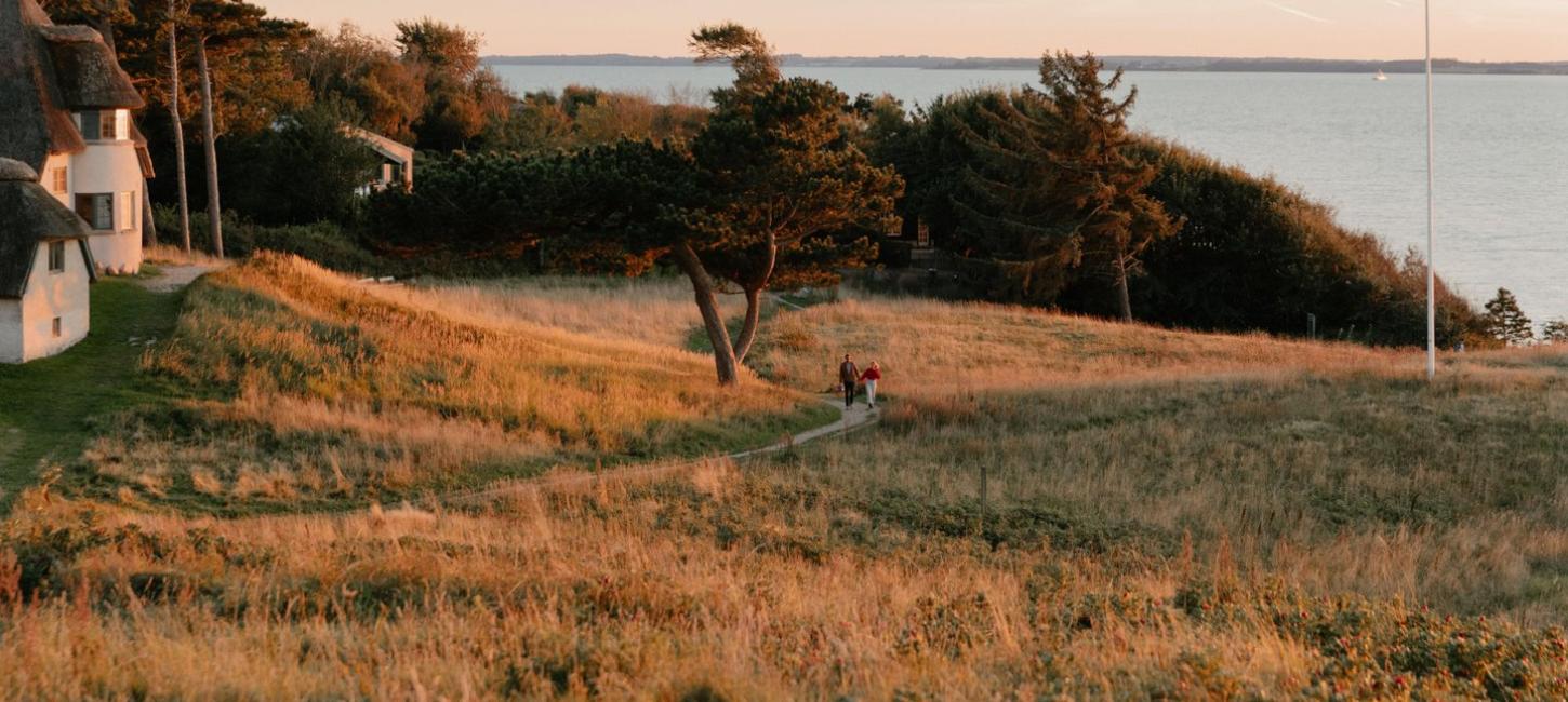 Paar läuft auf einem Weg an der Dänischen Ostsee