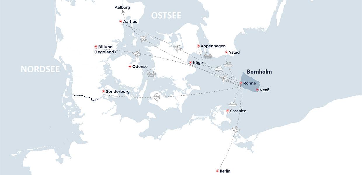 Verschiedene Reisewege führen von Deutschland aus nach Bornholm