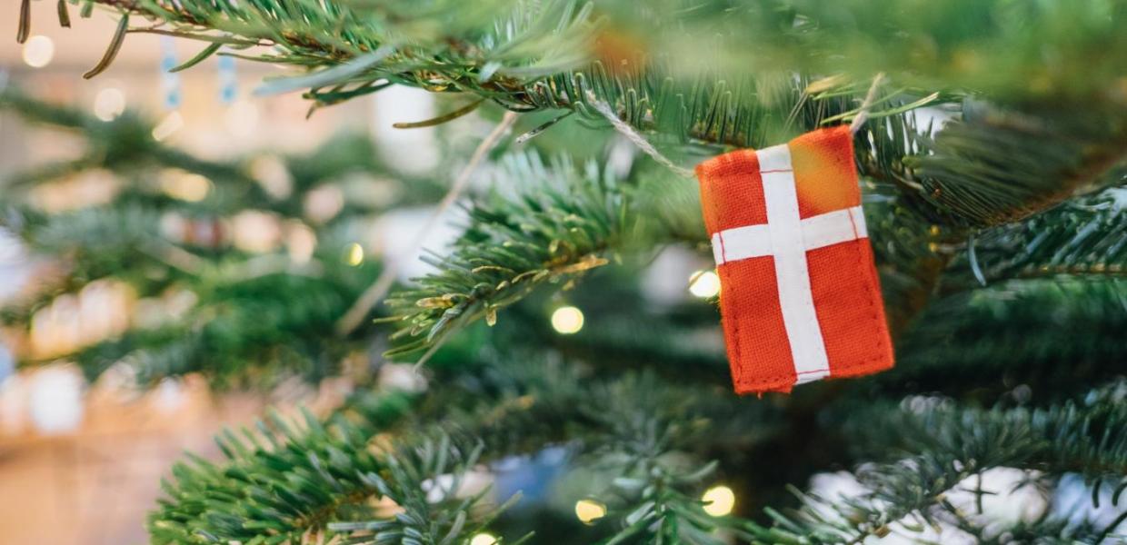 Danish flag decoration on a Christmas tree
