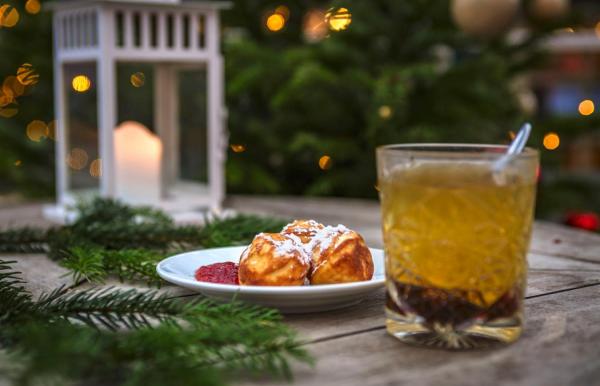 Æbleskiver and mulled wined at Tivoli Gardens in Copenhagen.