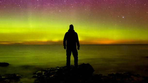 The northern lights seen from Bulbjerg, North Jutland