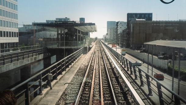 Child in front of driver-less Copenhagen Metro, Denmark