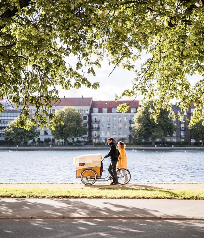 Cargo bike by the lakes in Copenhagen