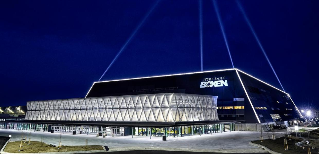 The exterior of Jyske Bank Boxen, an event space in Herning, Denmark