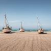 Vissersboten op het Thorup Strand in Noord-Jutland, Denemarken