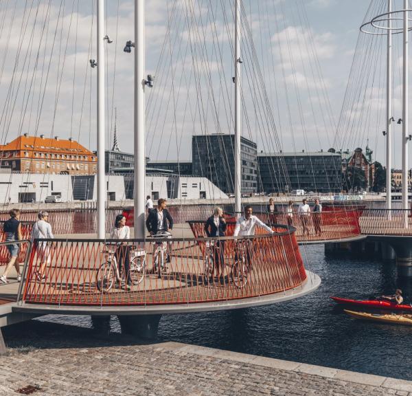 Cyclists in Copenhagen on the Circle bridge, Denmark