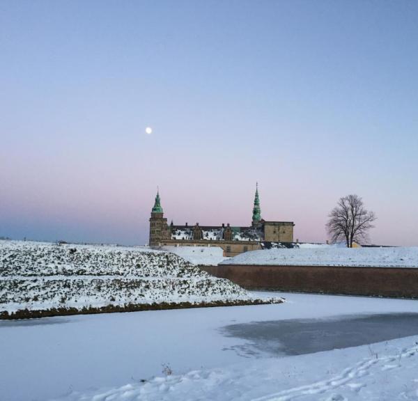 Kronborg Castle surrounded by snow