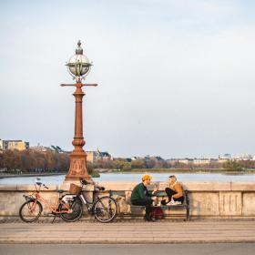 Relaxing with coffee on Queen Louise Bridge Copenhagen