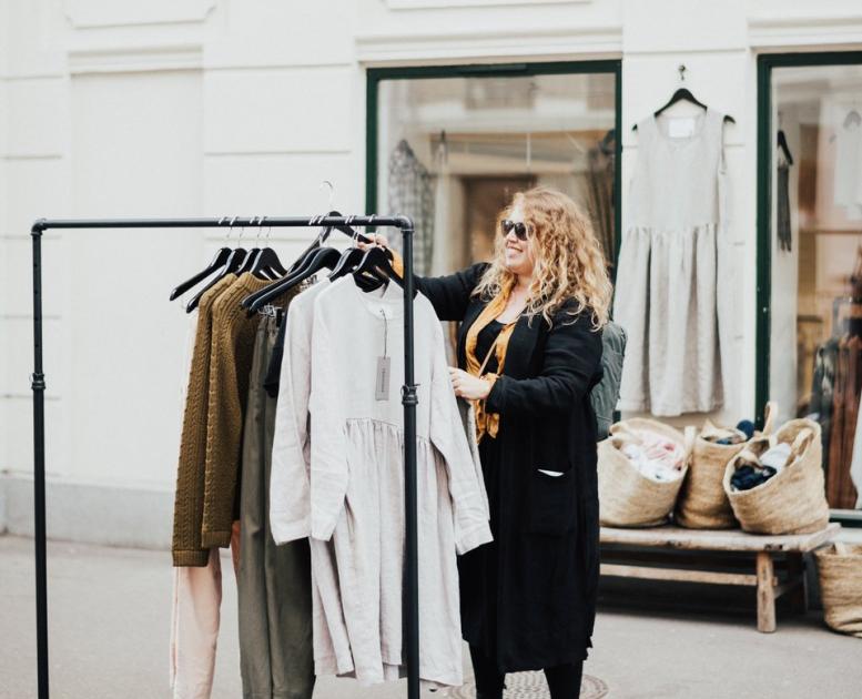 Woman shopping in Jægersborggade, Nørrebro, Copenhagen