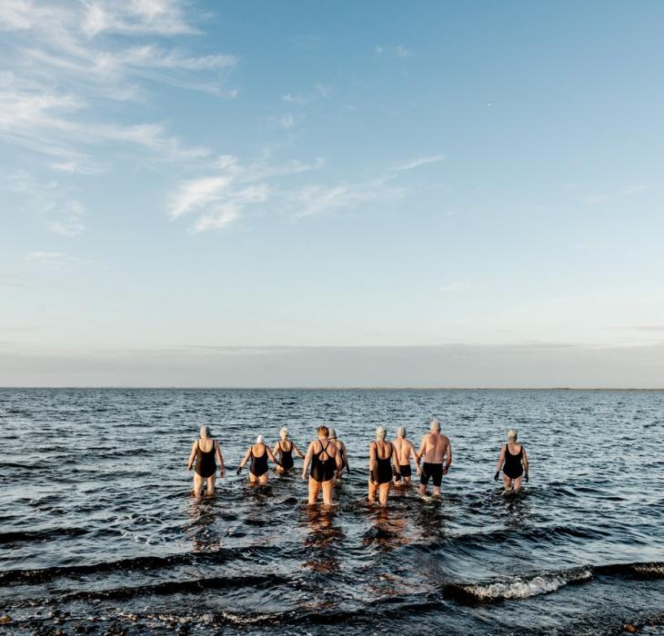 Winter bathers in West Jutland, Denmark